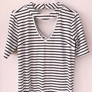 HYFVE Striped V-Neck Black & White Dress